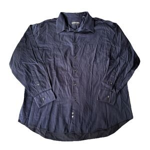 GEOFFREY BEENE Dress Shirt Sz 18.5 34/35 Navy Blue Regular Fit Wrinkle Free Work